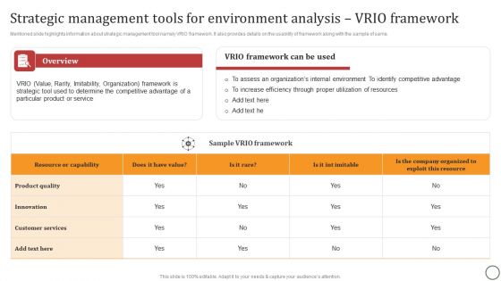Strategic Management Tools For Environment Analysis VRIO Framework Introduction PDF