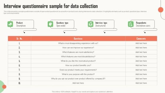 Strategic Market Insight Implementation Guide Interview Questionnaire Sample For Data Collection Mockup PDF