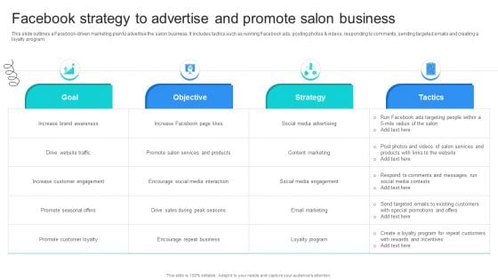 Strategic Marketing For Hair And Beauty Salon To Increase Facebook Strategy To Advertise Designs PDF