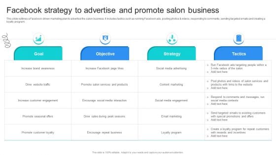 Strategic Marketing For Hair And Beauty Salon To Increase Facebook Strategy To Advertise Designs PDF