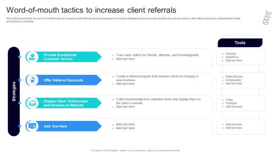 Strategic Marketing For Hair And Beauty Salon To Increase Word Of Mouth Tactics To Increase Template PDF Strategic Marketing For Hair And Beauty Salon To Increase Word Of Mouth Tactics To Increase Template PDF