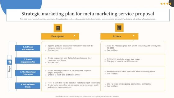 Strategic Marketing Plan For Meta Marketing Service Proposal Template PDF