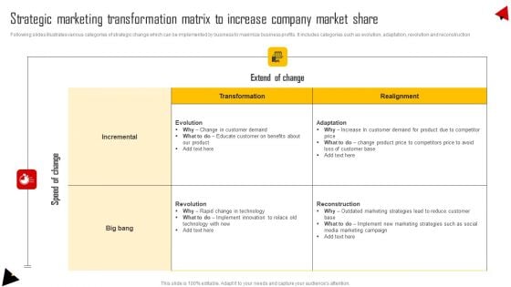 Strategic Marketing Transformation Matrix To Increase Company Market Share Slides PDF