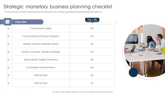 Strategic Monetary Business Planning Checklist Pictures PDF