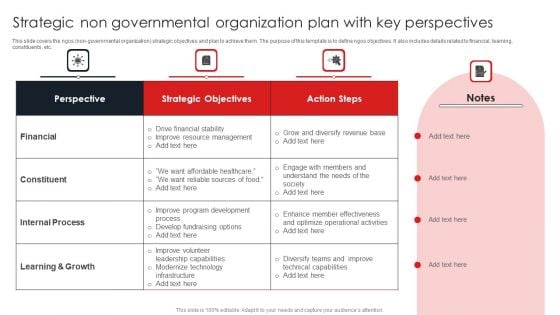 Strategic Non Governmental Organization Plan With Key Perspectives Ideas PDF