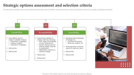 Strategic Options Assessment And Selection Criteria Ppt PowerPoint Presentation File Infographics PDF