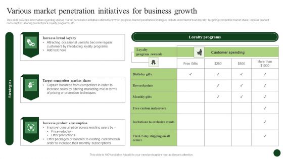 Strategic Organic Growth For Business Development Various Market Penetration Initiatives Graphics PDF