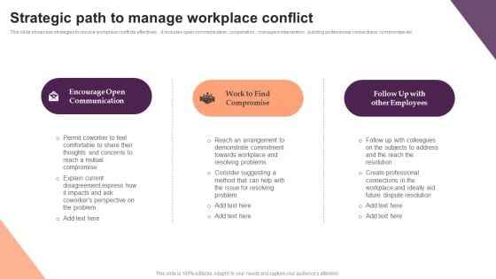 Strategic Path To Manage Workplace Conflict Mockup PDF