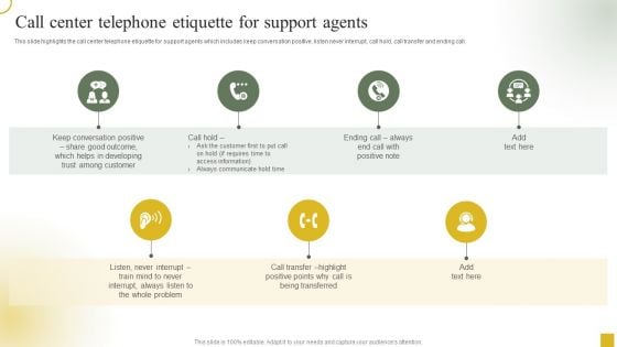 Strategic Plan For Call Center Employees Call Center Telephone Etiquette For Support Agents Guidelines PDF