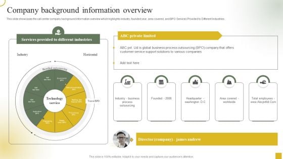 Strategic Plan For Call Center Employees Company Background Information Overview Template PDF