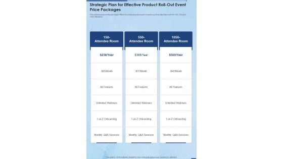 Strategic Plan For Effective Product Roll Out Event Price Packages One Pager Sample Example Document Strategic Plan For Effective Product Roll Out Event Price Packages One Pager Sample Example Document