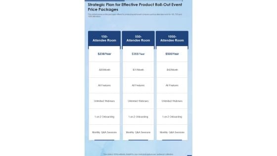 Strategic Plan For Effective Product Roll Out Event Price Packages One Pager Sample Example Document