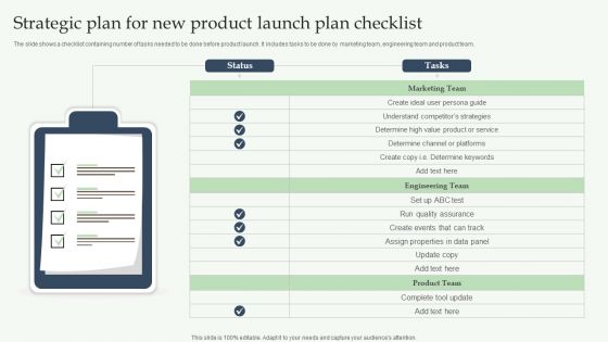 Strategic Plan For New Product Launch Plan Checklist Infographics PDF