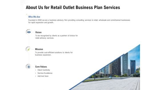 Strategic Plan Retail Store About Us For Retail Outlet Business Plan Services Information PDF