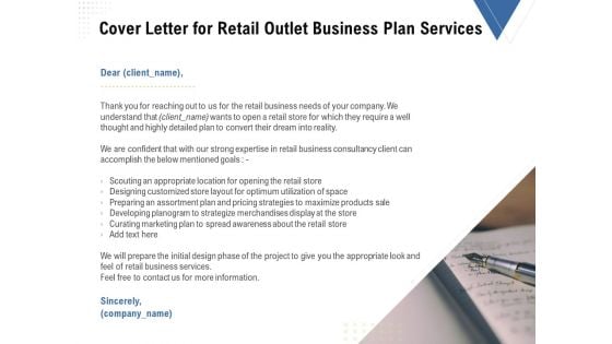 Strategic Plan Retail Store Cover Letter For Retail Outlet Business Plan Services Ppt Layouts Tips PDF