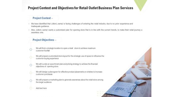 Strategic Plan Retail Store Project Context And Objectives For Outlet Business Plan Services Portrait PDF