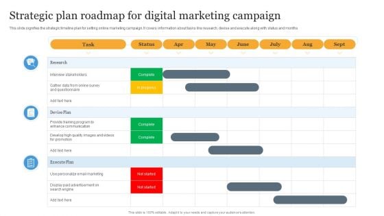 Strategic Plan Roadmap For Digital Marketing Campaign Elements PDF