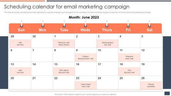 Strategic Promotion Guide To Boost Customer Brand Awareness Scheduling Calendar For Email Marketing Campaign Guidelines PDF