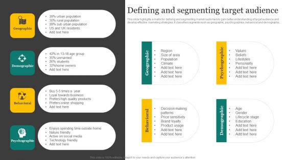 Strategic Promotion Plan Development Stages Defining And Segmenting Target Audience Mockup PDF