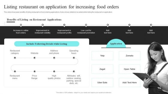 Strategic Promotional Guide For Restaurant Business Advertising Listing Restaurant On Application For Increasing Food Orders Professional PDF