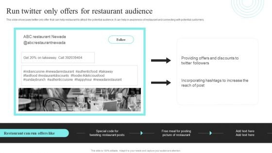 Strategic Promotional Guide For Restaurant Business Advertising Run Twitter Only Offers For Restaurant Audience Graphics PDF