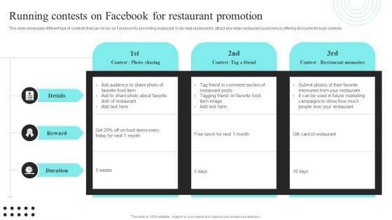 Strategic Promotional Guide For Restaurant Business Advertising Running Contests On Facebook For Restaurant Promotion Structure PDF Strategic Promotional Guide For Restaurant Business Advertising Running Contests On Facebook For Restaurant Promotion Structure PDF