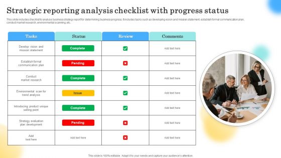 Strategic Reporting Analysis Checklist With Progress Status Introduction PDF