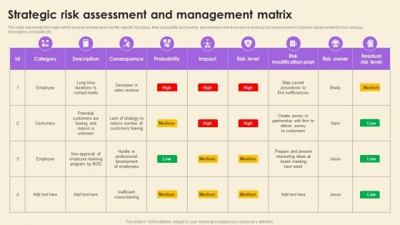 Strategic Risk Assessment And Management Matrix Professional PDF