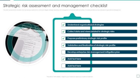 Strategic Risk Management And Mitigation Plan Strategic Risk Assessment And Management Checklist Infographics PDF