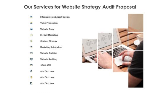 Strategic SEO Audit Our Services For Website Strategy Audit Proposal Graphics PDF