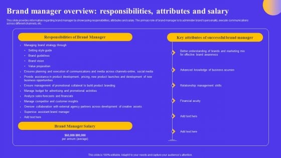 Strategic Toolkit For Brand Performance Enhancement Brand Manager Overview Responsibilities Attributes Graphics PDF