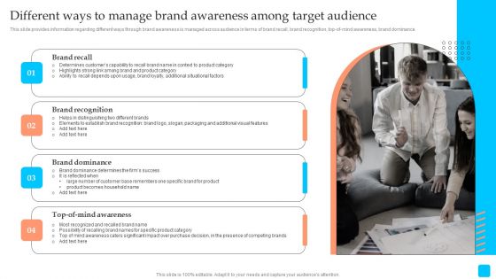 Strategic Toolkit To Administer Brand Image Different Ways To Manage Brand Awareness Among Target Audience Demonstration PDF