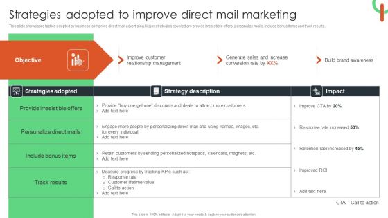 Strategies Adopted To Improve Direct Mail Marketing Brochure PDF