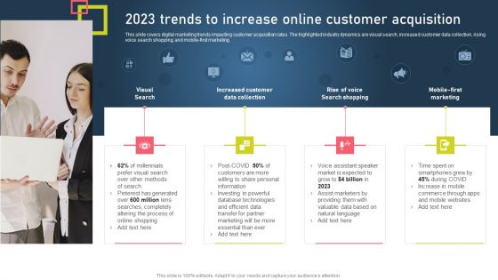 Strategies For Acquiring Online And Offline Clients 2023 Trends To Increase Online Customer Acquisition Topics PDF