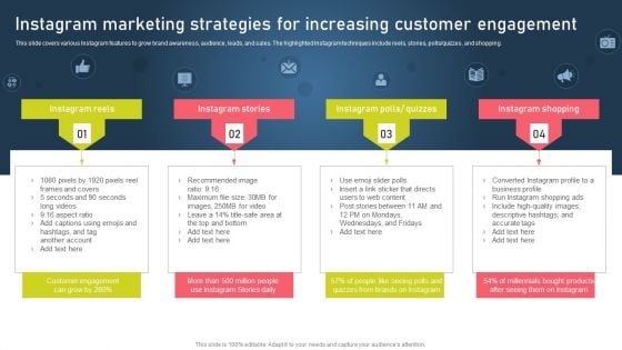 Strategies For Acquiring Online And Offline Clients Instagram Marketing Strategies For Increasing Customer Engagement Elements PDF