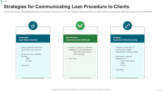 Strategies For Communicating Loan Procedure To Clients Ppt Show Graphic Images PDF