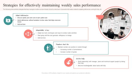 Strategies For Effectively Maintaining Weekly Sales Performance Ppt Portfolio Deck PDF