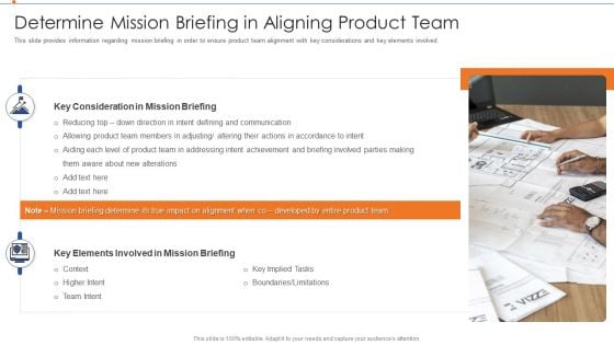 Strategies For Improving Product Discovery Determine Mission Briefing In Aligning Product Team Summary PDF