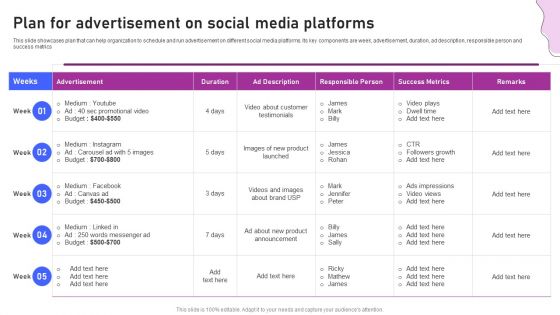 Strategies For Marketing Plan For Advertisement On Social Media Platforms Brochure PDF