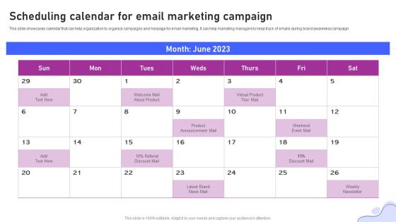 Strategies For Marketing Scheduling Calendar For Email Marketing Campaign Professional PDF