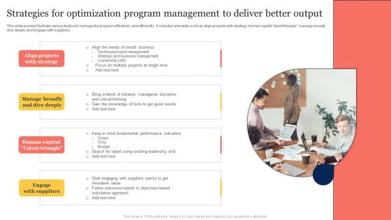 Strategies For Optimization Program Management To Deliver Better Output Background PDF