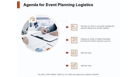 Strategies For Organizing Events Agenda For Event Planning Logistics Ppt PowerPoint Presentation Summary Demonstration PDF