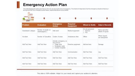 Strategies For Organizing Events Emergency Action Plan Ppt PowerPoint Presentation Ideas Background PDF