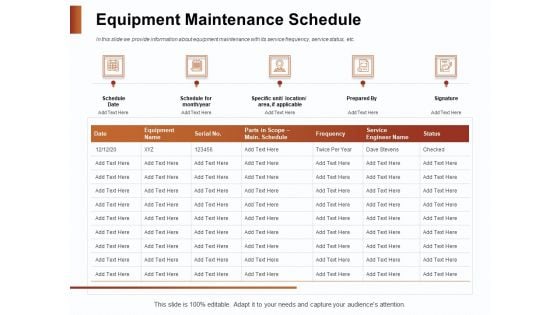 Strategies For Organizing Events Equipment Maintenance Schedule Ppt PowerPoint Presentation Infographics Graphics PDF