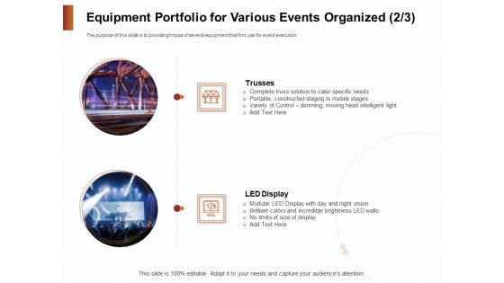 Strategies For Organizing Events Equipment Portfolio For Various Events Organized Control Ppt Styles Visuals PDF