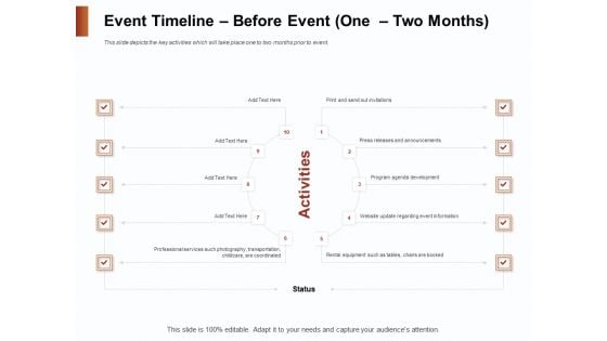 Strategies For Organizing Events Event Timeline Before Event One Two Months Ppt Portfolio Slide Portrait PDF Strategies For Organizing Events Event Timeline Before Event One Two Months Ppt Portfolio Slide Portrait PDF