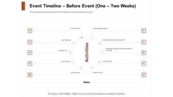 Strategies For Organizing Events Event Timeline Before Event One Two Weeks Ppt Icon Grid PDF