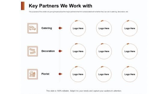 Strategies For Organizing Events Key Partners We Work With Ppt Infographics Design Templates PDF