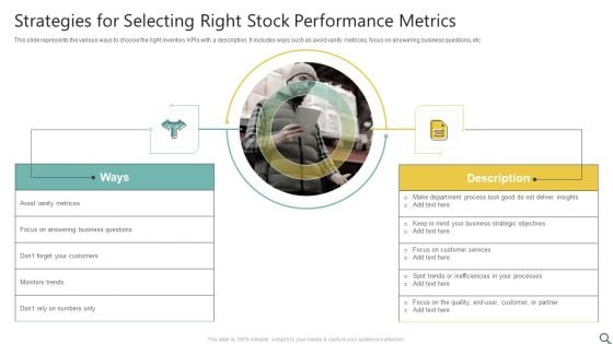 Strategies For Selecting Right Stock Performance Metrics Ppt Infographics Visuals PDF