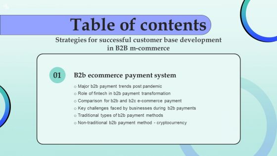 Strategies For Successful Customer Base Development In B2b M Commerce Table Of Contents Slide4 Icons PDF